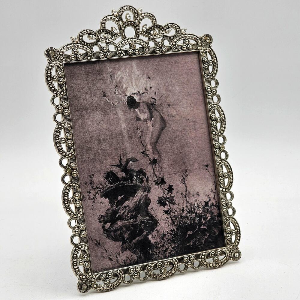 Ornate Silver Jeweled Picture Frame Vintage Style - Picture 2 of 9